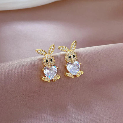 Stainless Steel Jewelry Sets for Woman Girls Shining Austrian Crystal Cute Rabbit Pendant Necklace Huggie Earrings Birthday Gift Good Vibrations Adult Super Store