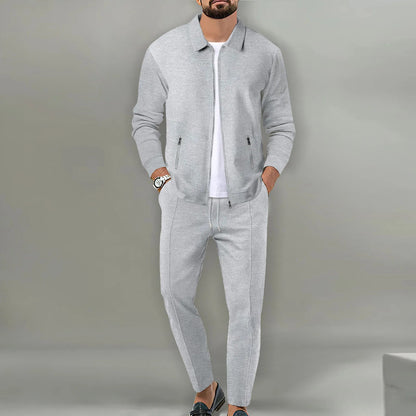 2026 Coat Fall Waffle Zip Pocket Lapel Slim Cardigan Men's Jacket Set Good Vibrations
