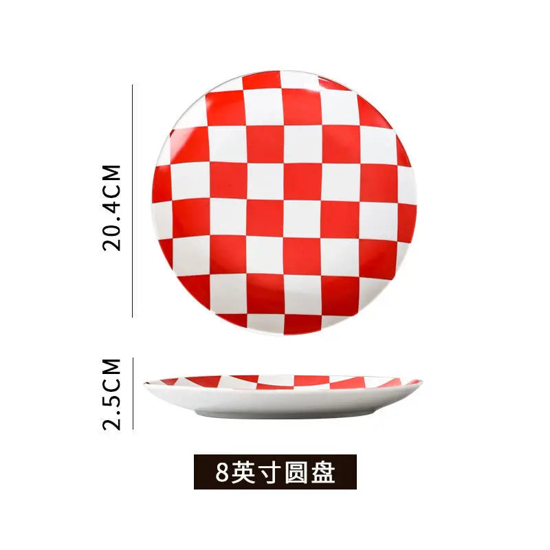 Creative Chess Grid Ceramic Plate Home Dinner Tableware Western Steak Plate Exquisite Bread Dessert Dishes Kitchen Utensils Home Good Vibrations