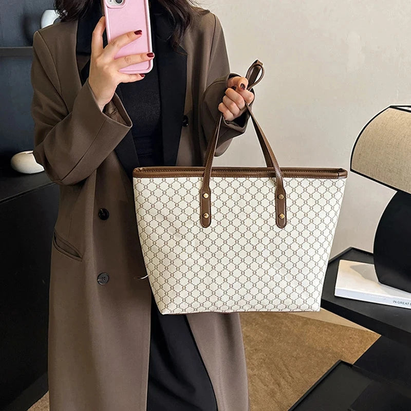 Large Capacity Shoulder Bag Women's PU Leather Handbag for Commuting and Casual Use Versatile Tote Bag Good Vibrations