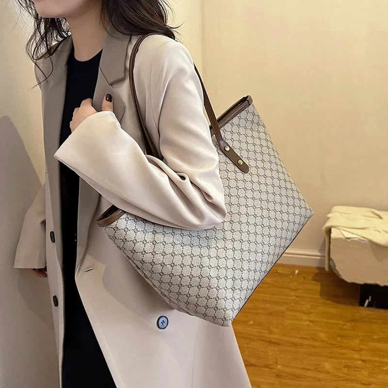 Large Capacity Shoulder Bag Women's PU Leather Handbag for Commuting and Casual Use Versatile Tote Bag Good Vibrations