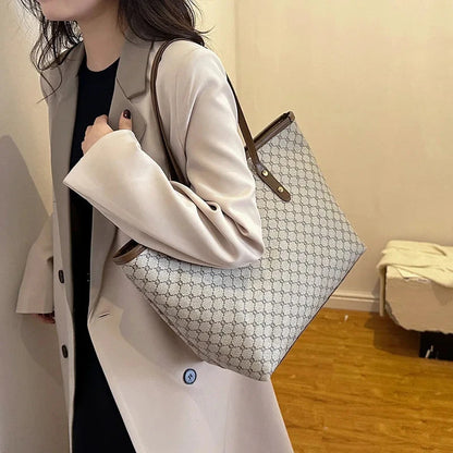 Large Capacity Shoulder Bag Women's PU Leather Handbag for Commuting and Casual Use Versatile Tote Bag Good Vibrations