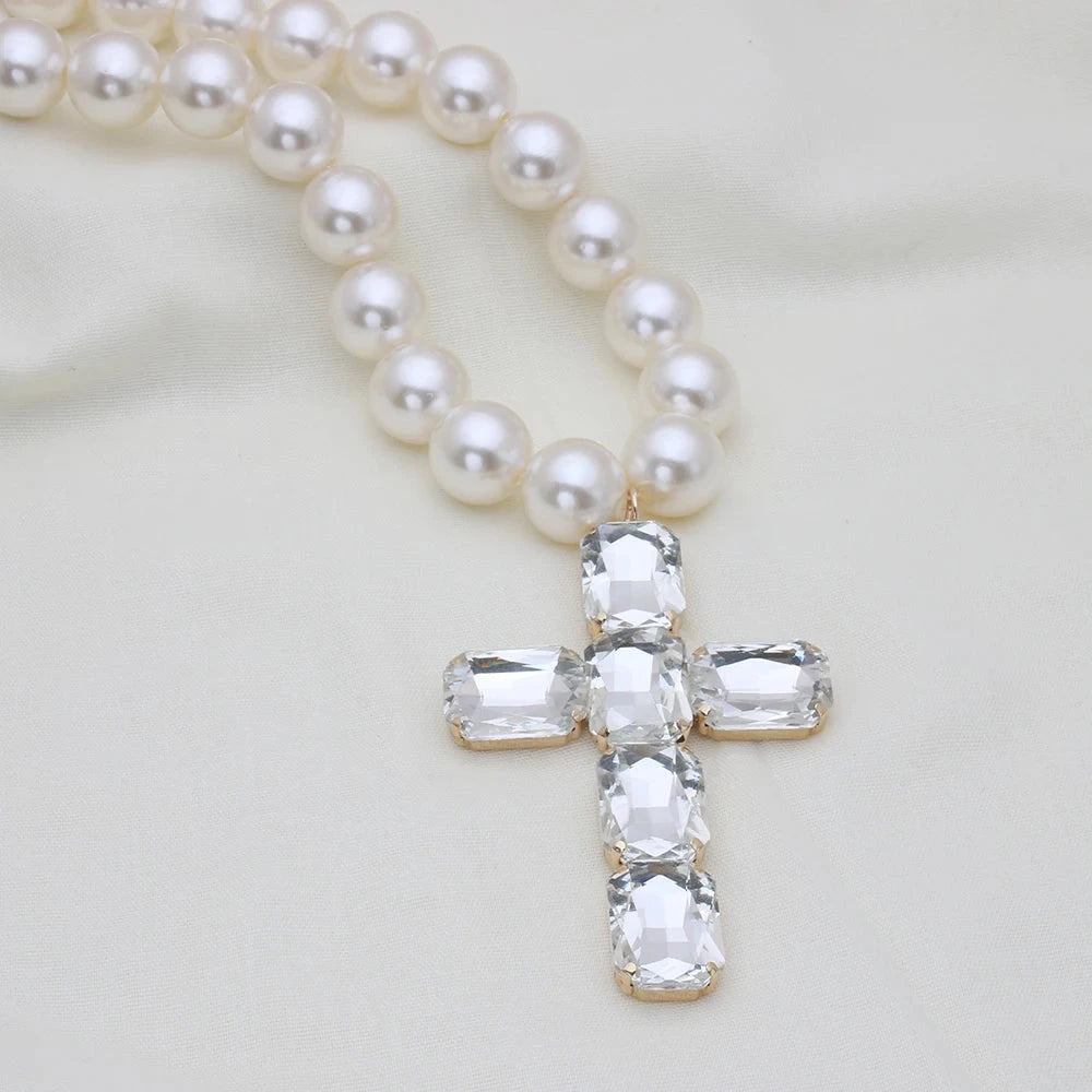 Fashionable and exaggerated large glass cross necklace pendant, luxurious Christmas gift jewelry Good Vibrations