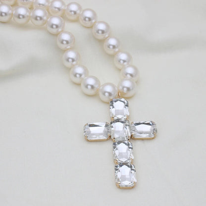 Fashionable and exaggerated large glass cross necklace pendant, luxurious Christmas gift jewelry Good Vibrations