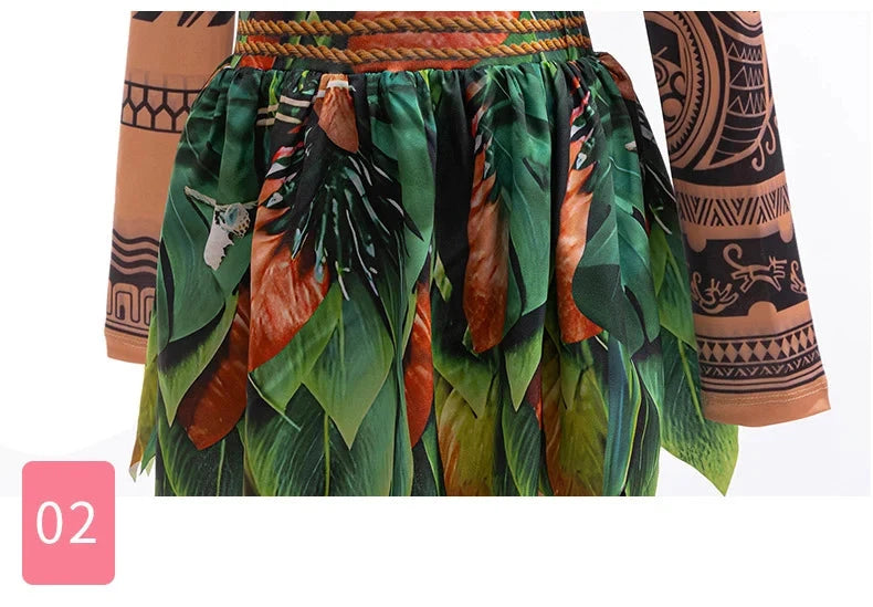 Disney Moana 2 Maui Cosplay Jumpsuits Tattoo Costume Boys Girls Maui Print Leaf Suits Movie Character Halloween Costume 2-10Yrs Good Vibrations