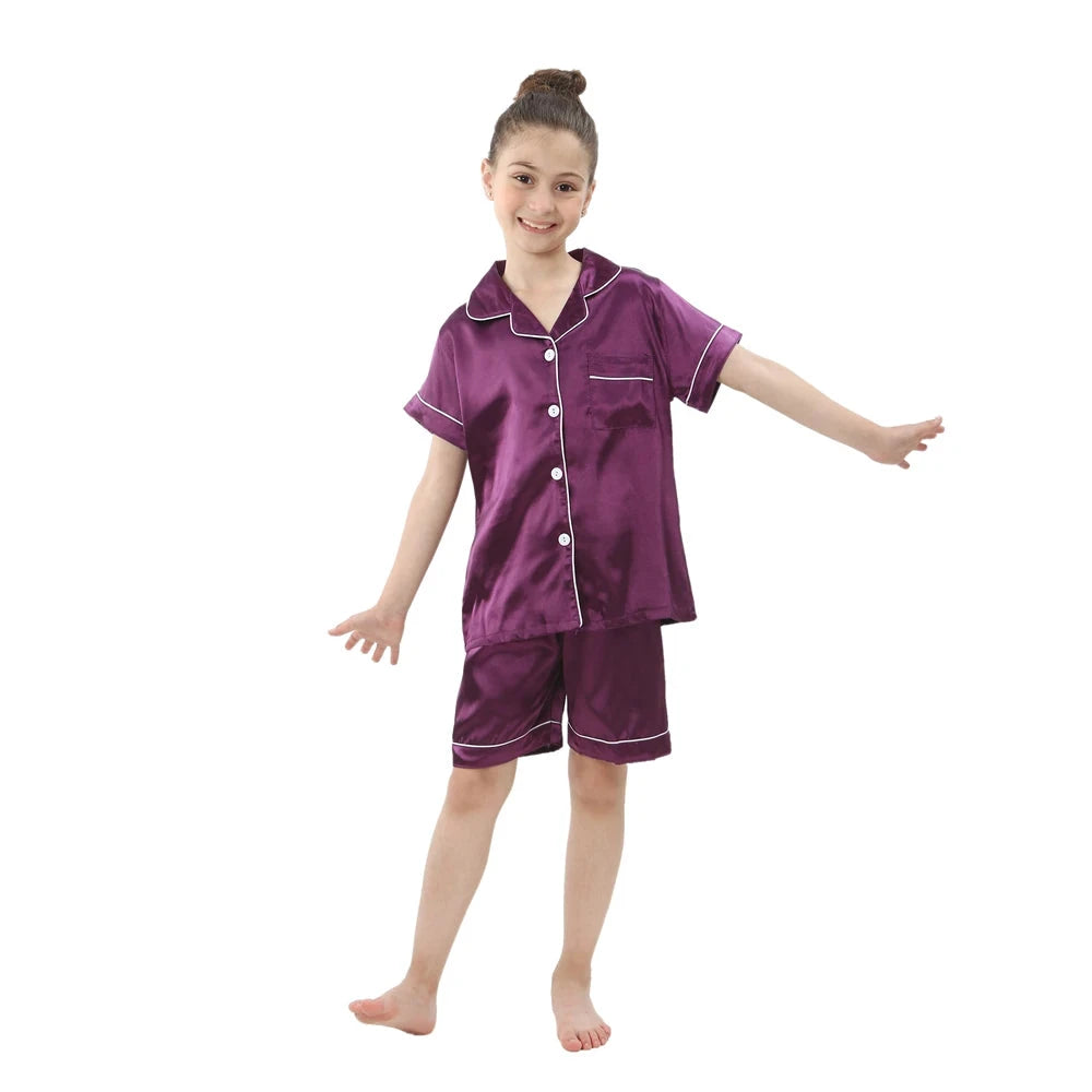 Boys Girls Satin Silk Pajamas Sets for Kids Toddler 2 to 3 4 5 6 7 8 9 10 11 12 13 14 Years Long/Short Sleeved Pink Red Pijamas Good Vibrations