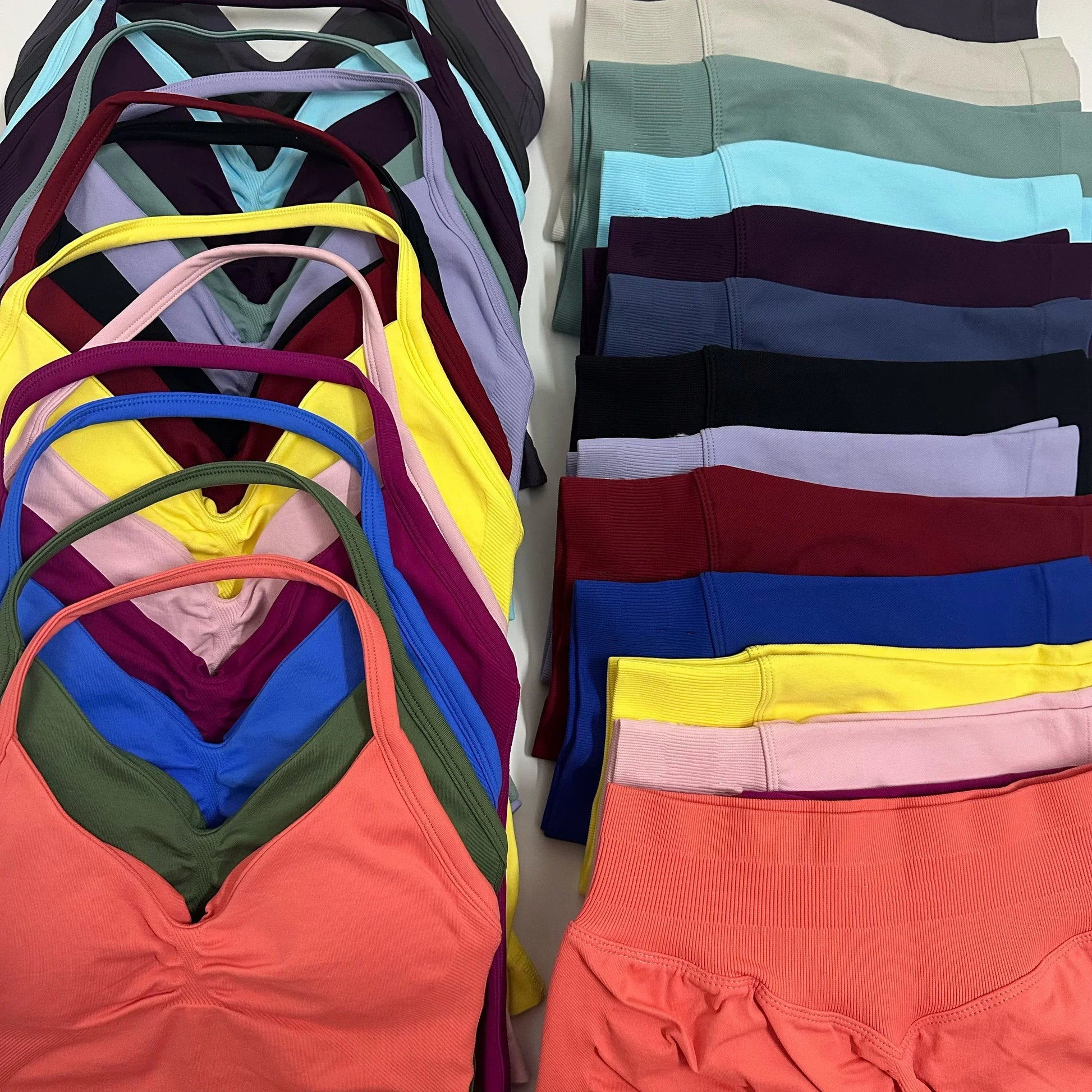 2 Pieces Women Yoga Set Seamless Impact Longline Strappy Tank Top Scrunch Sports Shorts Gym Clothes Woman Summer Workout Outfit Good Vibrations