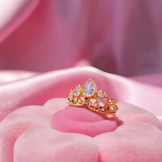 Charm Rapunzel Crown Rings Princess Jewelry For Woman Girl Fashion Wedding Accessories Gold Plated Adjustable Rings Gift For Her Good Vibrations Adult Super Store
