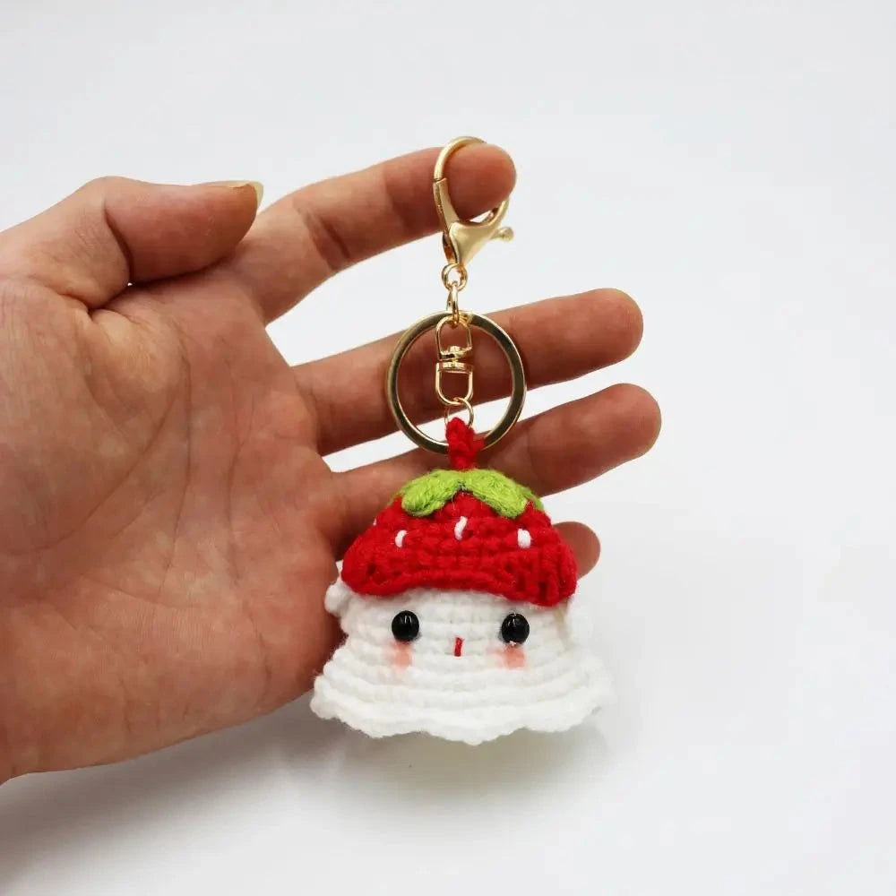 Handmade Knitting Ghost Keychain Creative Crochet Little Ghost Key Pendant Car Keyring Colorful Headwear Good Vibrations
