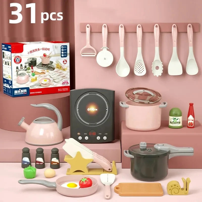 Toy Kitchen for Kids Cooking Utensils Children's Pretend Play Cutting Miniature Food Set Pot Pan Educational Unisex Novel Gift Good Vibrations
