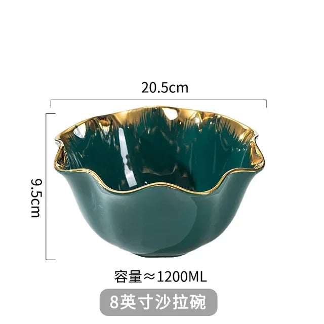 Nordic Luxury Ceramic Bowl Plate Set Tableware Creative Salad Vegetable Fruit Plate Dessert Noodle Bowl Crockery 8 inch Good Vibrations