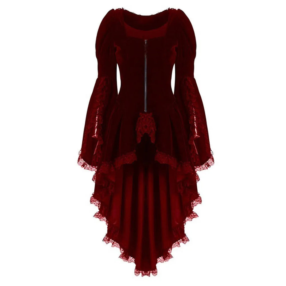 Medieval Women Gothic Dress Long-Sleeved Vintage Stitching Back Lace Waisted Halloween Party Long Dresses Cosplay Gothic Dress Good Vibrations