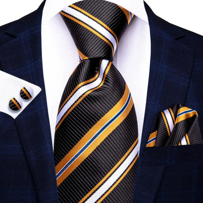 Black Red Striped Silk Wedding Tie For Men Handky Cufflink Gift Men Necktie Fashion Business Party Dropshiping Hi-Tie Designer Good Vibrations