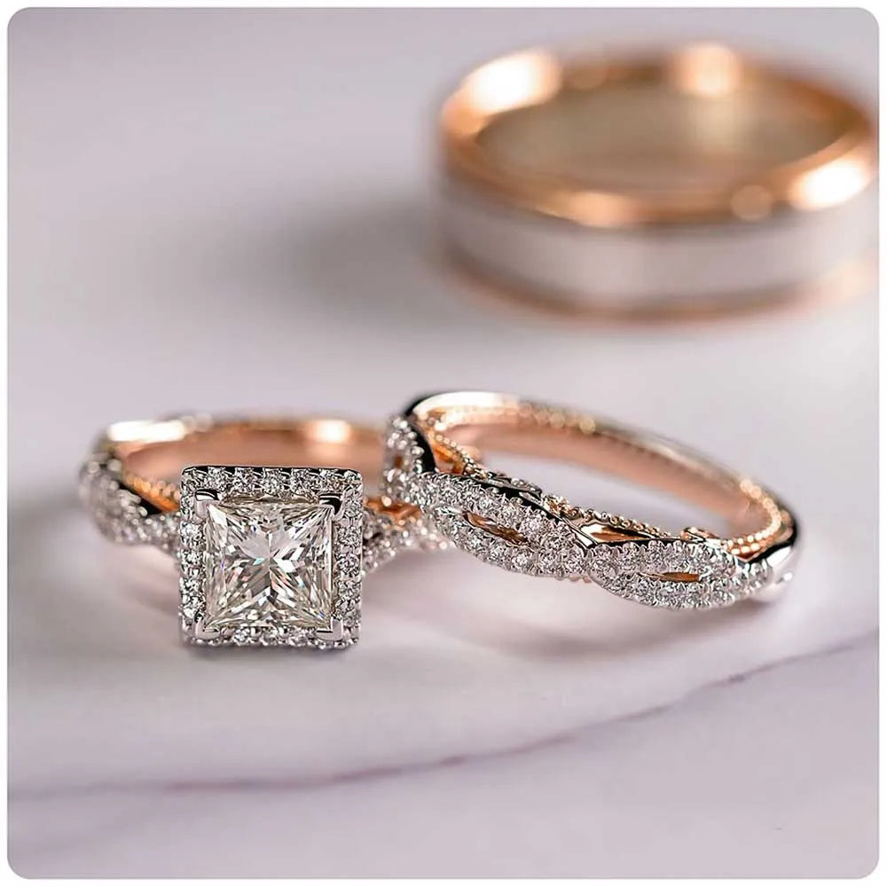 Charm Couple Rings Men Stainless Steel  Rhinestones Zircon Women Wedding Band  Set Valentine Day Jewelry Good Vibrations