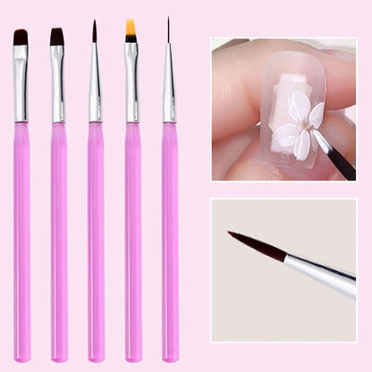 7/10/12/15/20m Pink French Nail Art Liner Painting Brush 5Pcs/set Ultra-thin Elongated Lines Nail Drawing Pen Brush DIY Manicure Good Vibrations