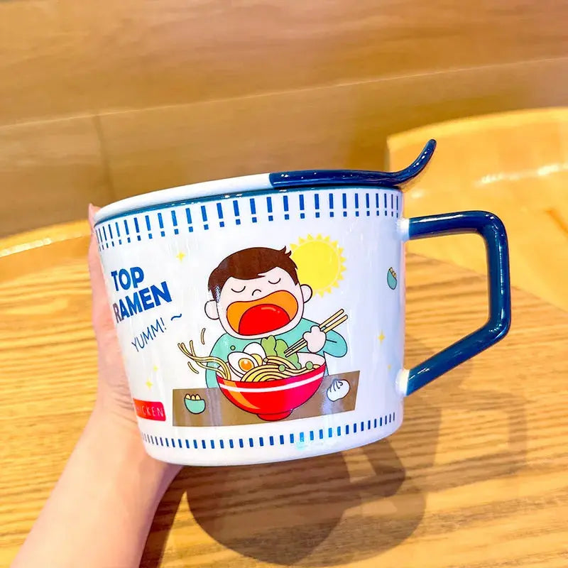 Clown Instant Noodle Bowl Ceramic Dormitory Student with Lid with Handle Convenient Soup Bowl Good Vibrations