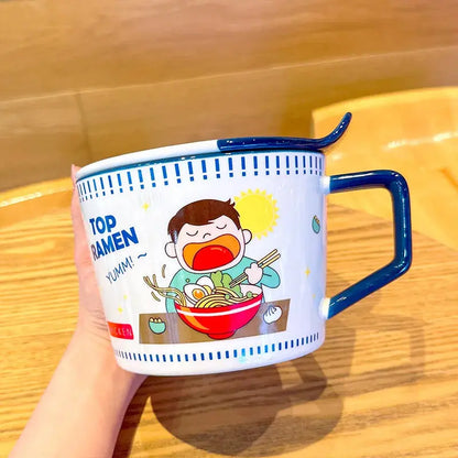 Clown Instant Noodle Bowl Ceramic Dormitory Student with Lid with Handle Convenient Soup Bowl Good Vibrations
