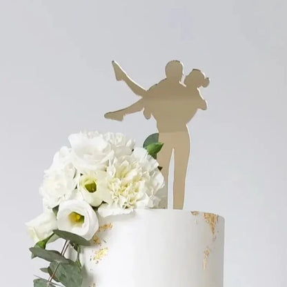 Bride and Groom Wedding Party Cake Topper Decoration Golden Acrylic Mrs & Mrs Engagement Party Cake Toppers Gift Baking Supplies Good Vibrations