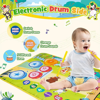 Education Dance Mat Toy for Kids ,3 in 1 Animal Musical Mat Toys,Music Playmats with 2 Sticks for Girls Piano Drum Birthday Gift Good Vibrations