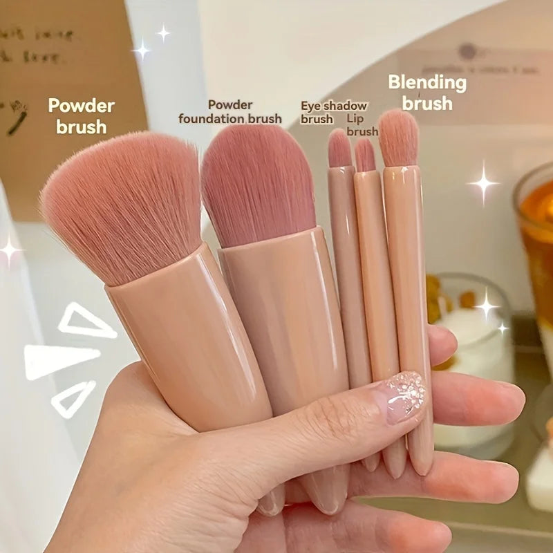 5Pcs Portable Makeup Brush Set With Mirror -  Foldable Travel Kit ，Mini Makeup Brush Set Travel Makeup Brush Set Good Vibrations