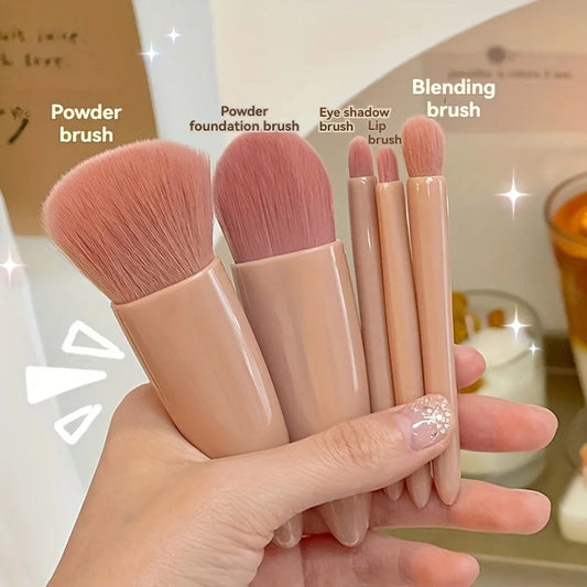 5Pcs Portable Makeup Brush Set With Mirror -  Foldable Travel Kit ，Mini Makeup Brush Set Travel Makeup Brush Set Good Vibrations