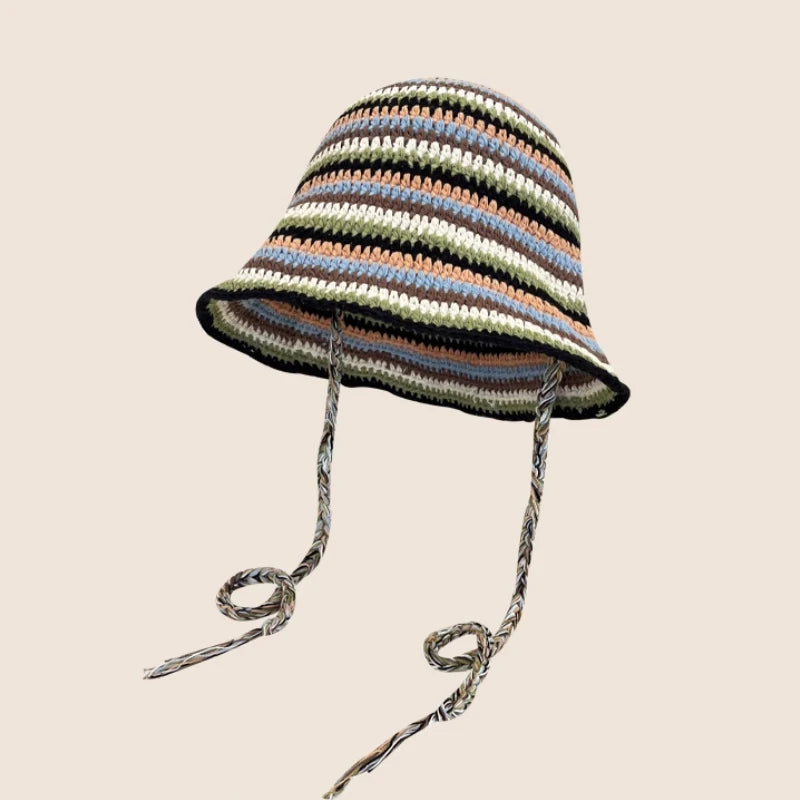 2024 Spring New Crochet Hat Korean Handmade Bucket Hat Women's Weaving Knitted Hat Y2k Fashion Flowers Autumn Winter Ins Beanies Good Vibrations