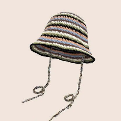 2024 Spring New Crochet Hat Korean Handmade Bucket Hat Women's Weaving Knitted Hat Y2k Fashion Flowers Autumn Winter Ins Beanies Good Vibrations