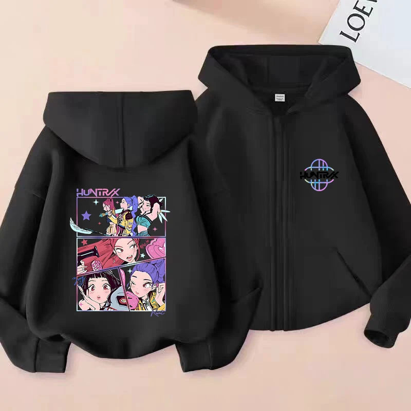 Demon Hunters K-pop Film Zipper Hoodie Fashion Oversized Jacket Zip Up Sweatshirt Streetwear Good Vibrations
