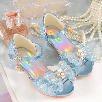 Children's Princess Wedding Party Shoes Summer New Girls Crystal Sandals Fashion Pearl Bowknot Baby Kids Performance High Heels Good Vibrations