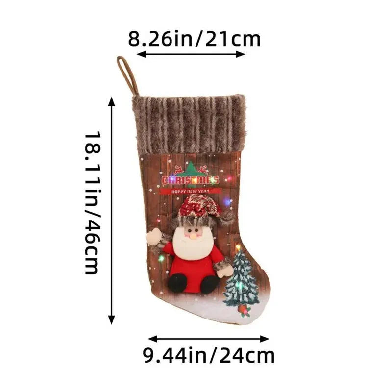 Christmas Stocking With Colorful Lights 18.11 Inches Cartoon Christmas Stocking Tree Ornaments Decoeative Stocking Pendants Good Vibrations