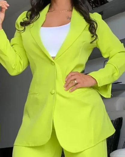 Women Pant Sets Two Piece Set Pants Turn Down Collar Single Breasted Tracksuit Outerwear Ankle Length Straight Pockets Loose Good Vibrations