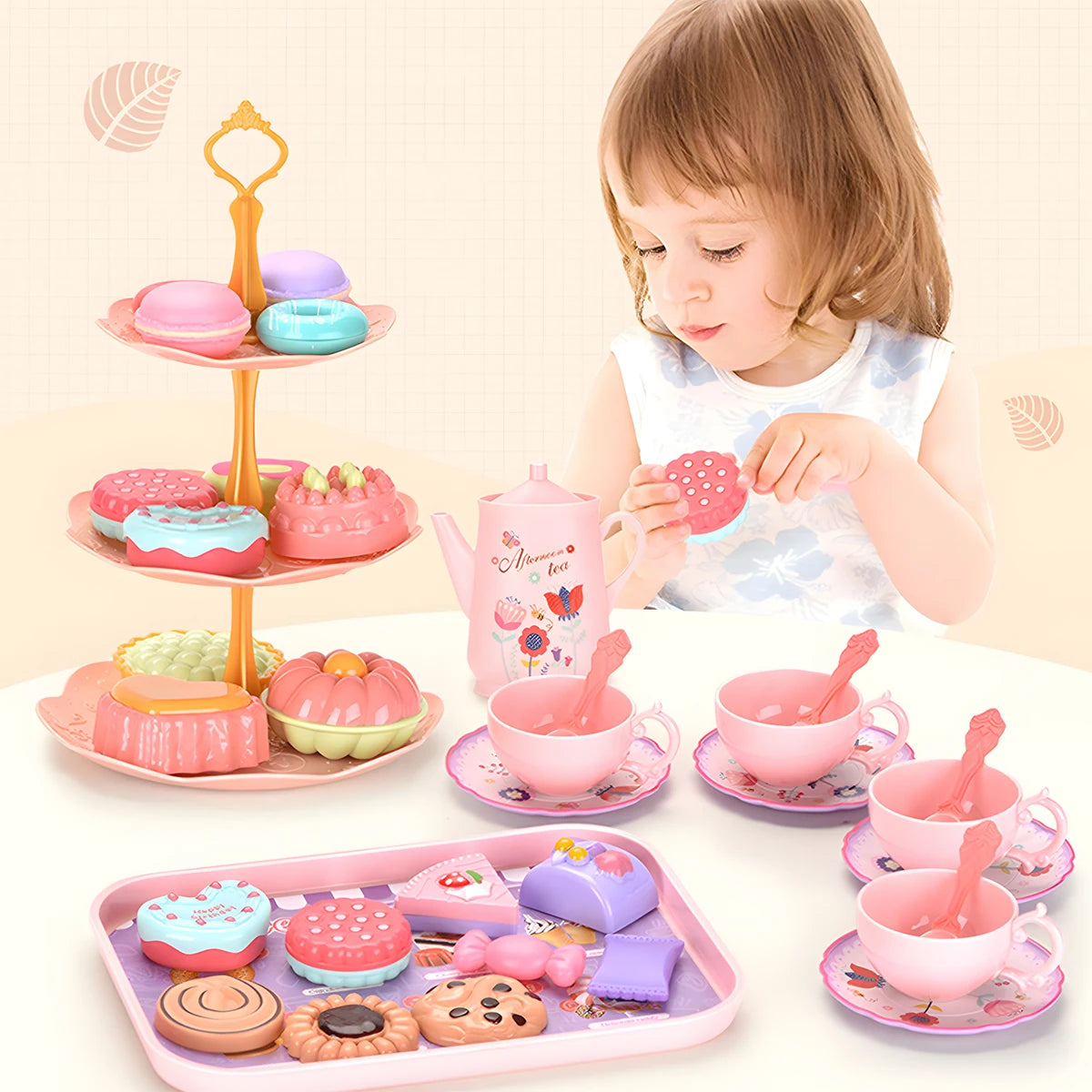 Toy Tea Set for Little Girls.Tea Party Set Toys for Kids Girls Pretend Play Snack Toy.Toddler Afternoon Tea Sets Toys Good Vibrations