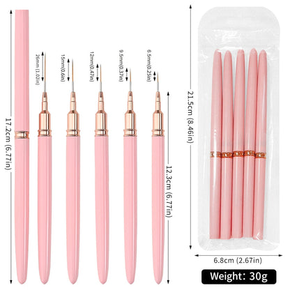 7/10/12/15/20m Pink French Nail Art Liner Painting Brush 5Pcs/set Ultra-thin Elongated Lines Nail Drawing Pen Brush DIY Manicure Good Vibrations