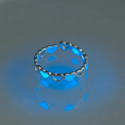 Glow In Dark Ring Luminous Blue Pink Light Love Heart Ring Couples Girls Silver Color Jewelry Adjustable Size New Fashion Rings Good Vibrations