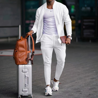 2026 new spring and autumn men stand collar solid color baseball casual Waffle full pants two men's suit men's wear Good Vibrations