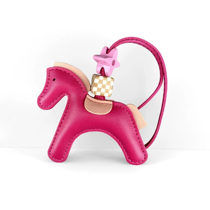Chic PU Leather Pony Bag Charm, Lucky Clover & Checkered Bead Pendant, Y2K Boho Purse Accessory, Gift for Her Good Vibrations