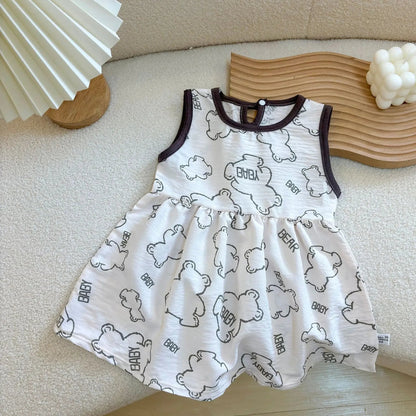 Fashion Baby Girls Clothes Baby Girl Leisure Dress Baby Clothing Printed Sleeveless Girls Dress Newborn Princess Dress Good Vibrations