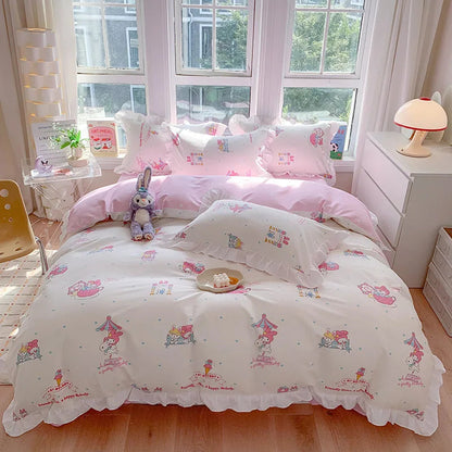 Sanrio Kids Bedding Set Kuromi Cinnamoroll Mymelody Duvet Cover Bed Sheet Pillowcase Bedsheet Double Single King Queen Twin Size Good Vibrations