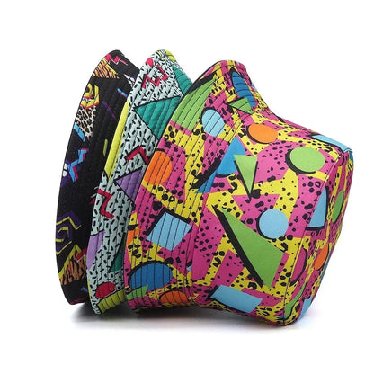 Print Design Bucket Hats Cool Personality Beach Double-sided Female Sun Hat Bucket Hat Panama Cap Fisherman Good Vibrations