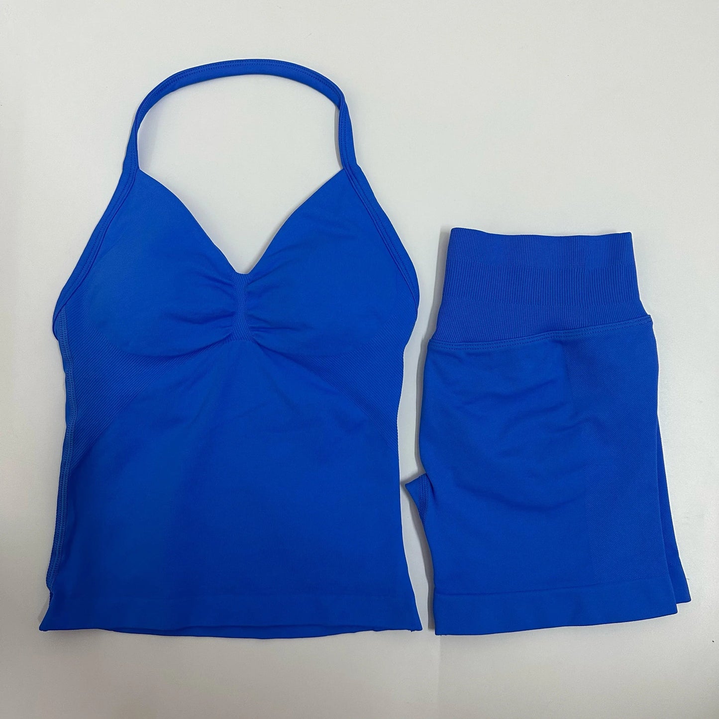 2 Pieces Women Yoga Set Seamless Impact Longline Strappy Tank Top Scrunch Sports Shorts Gym Clothes Woman Summer Workout Outfit Good Vibrations