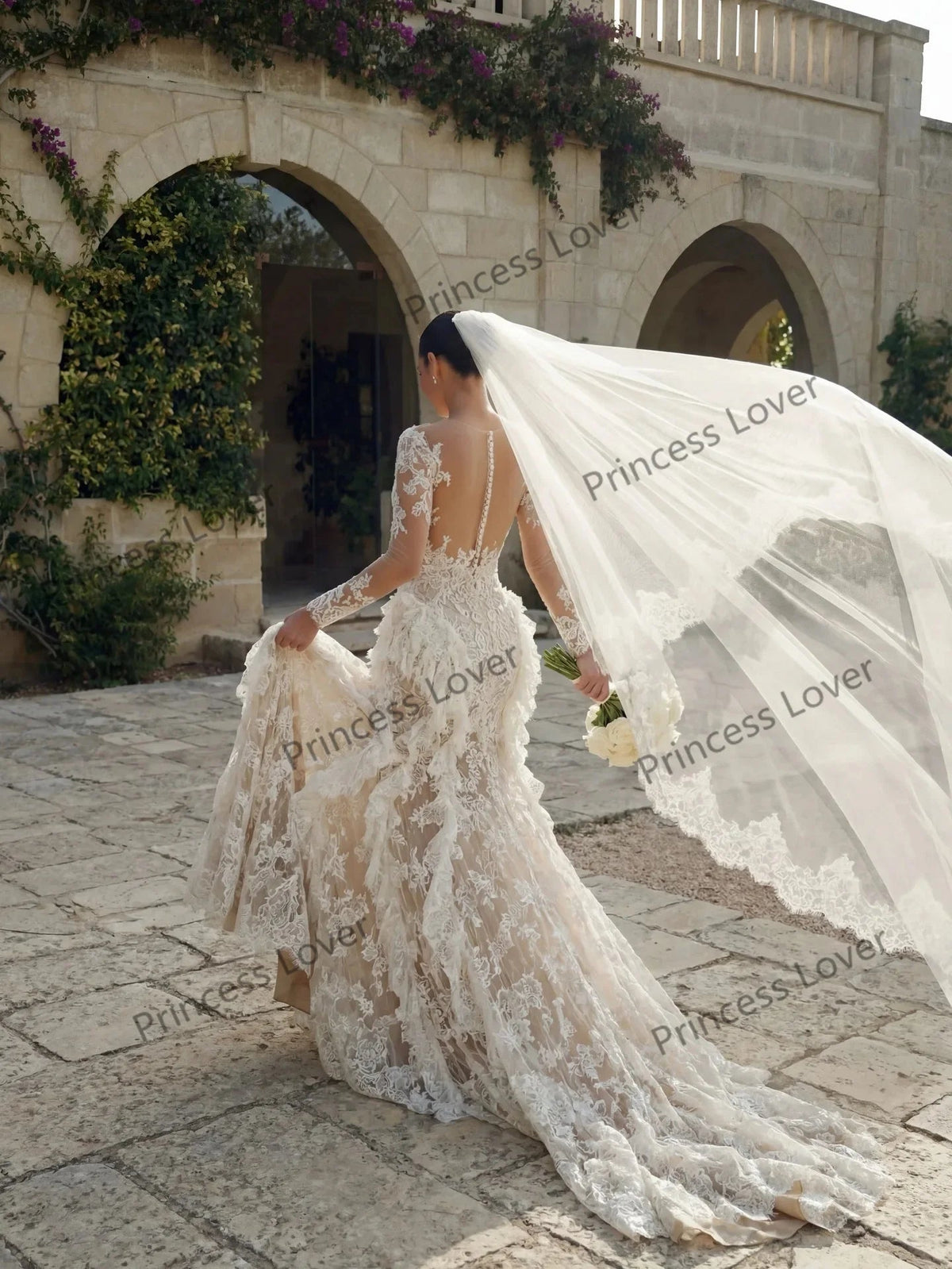 Mermaid Wedding Dresses Long Sleeves Lace Ruffles Luxury Bridal Gown Ivory robe de mariée Formal Wedding Dress Customized Good Vibrations