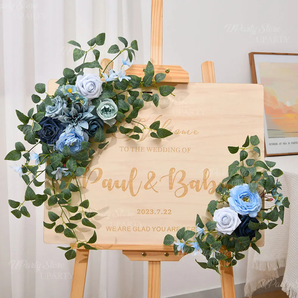 2pcs Wedding Arch Flowers Artificial Flowers Floral Garland for Bridal Shower Ceremony Welcome Sign Backdrop Stand Decorations Good Vibrations