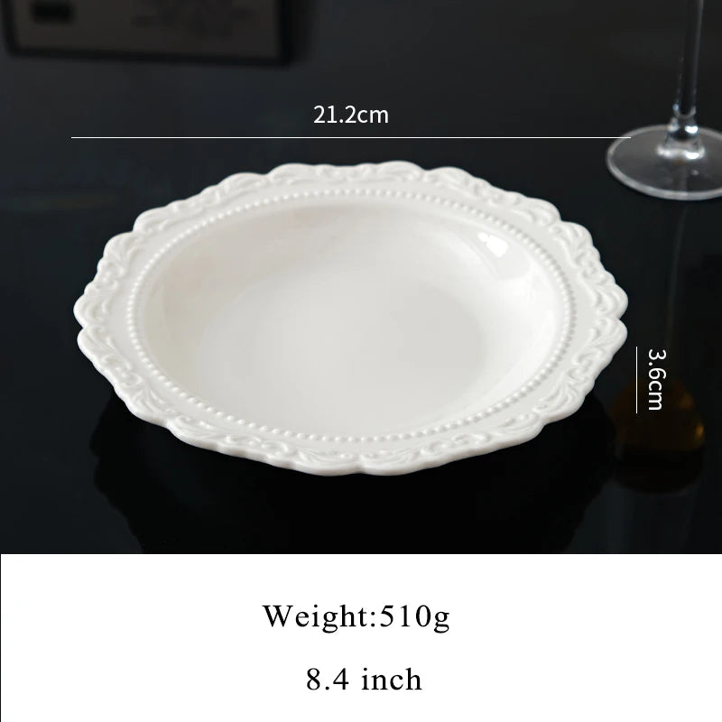 Ceramic Relief Dinner Dishes Household French New Underglazed Colour White Vintage Kitchen Tableware Exquisite Aesthetic Plate Good Vibrations