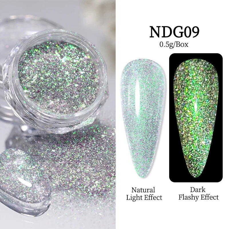 NICOLE DIARY Moonlight Mirror Nail Powder Aurora Silver Glitter Metallic Effect UV Gel Polish Pigment Chrome DIY Nail Decoration Good Vibrations