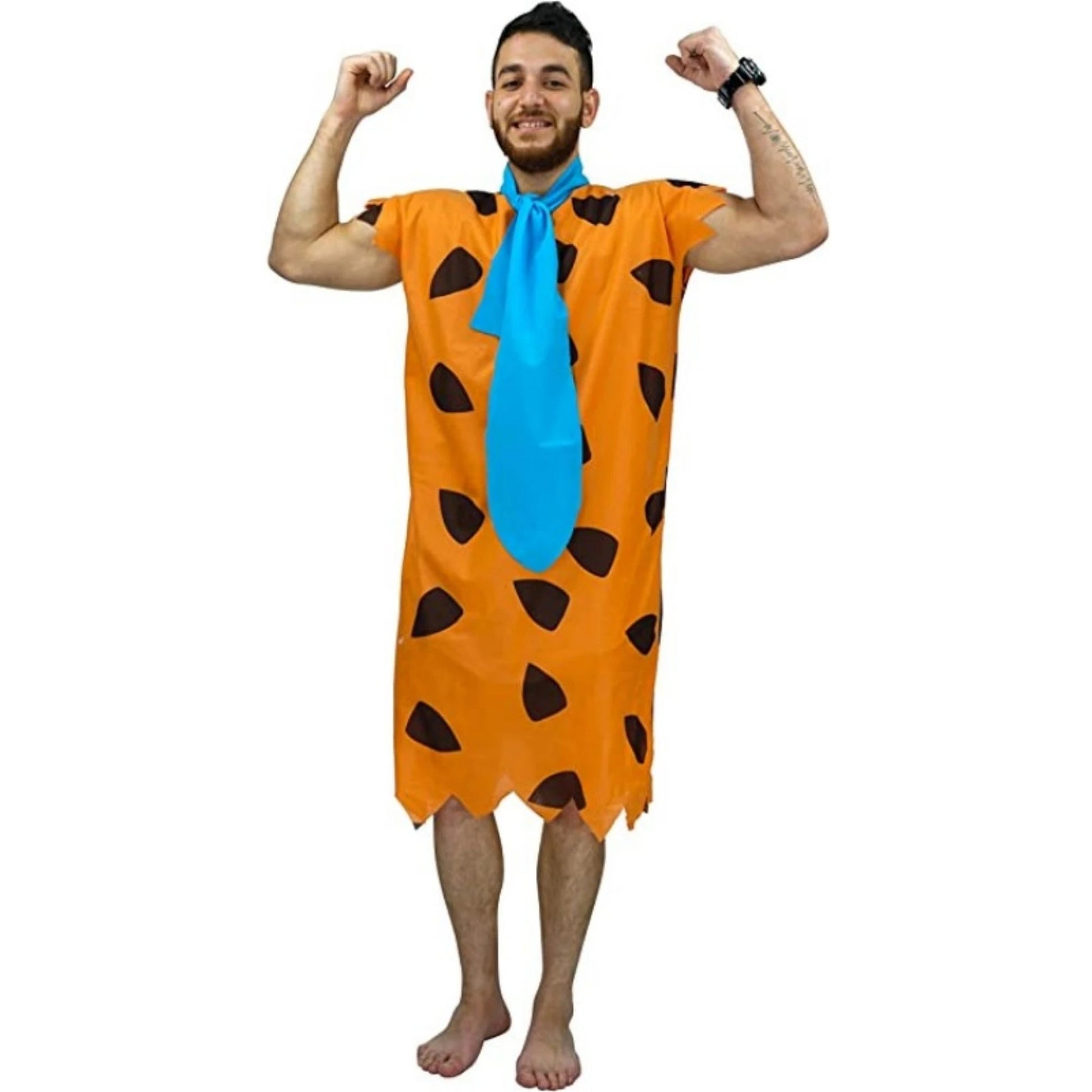 Women Blue Halter Sleeveless Dress for Betty Rubble Costume with Wig Headdress Adult Fred Flintstone Costume Good Vibrations