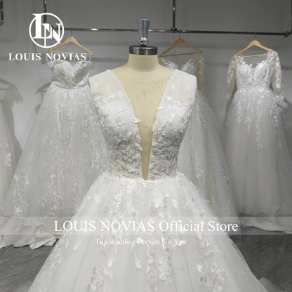 LOUIS NOVIAS  Wedding Dress For Women Elegant Backless Beaded Flowers Embroidery Sleeveless Wedding Gown Vestidos De Novia Good Vibrations