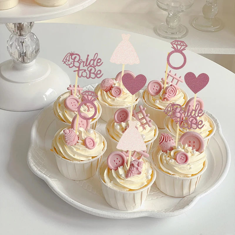 Rose Gold Glitter Bride To Be  Diamond Ring Cake Decor Hen Party Cupcake Toppers Dessert Decor Wedding Bridal Shower Supplies Good Vibrations