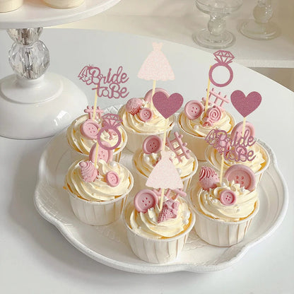 Rose Gold Glitter Bride To Be  Diamond Ring Cake Decor Hen Party Cupcake Toppers Dessert Decor Wedding Bridal Shower Supplies Good Vibrations