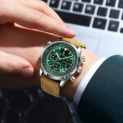 POEDAGAR Luxury Man Watch Quartz Waterproof Luminous Date Chronograph Leather Men Wristwatch Military Sports Men's Watches Reloj Good Vibrations