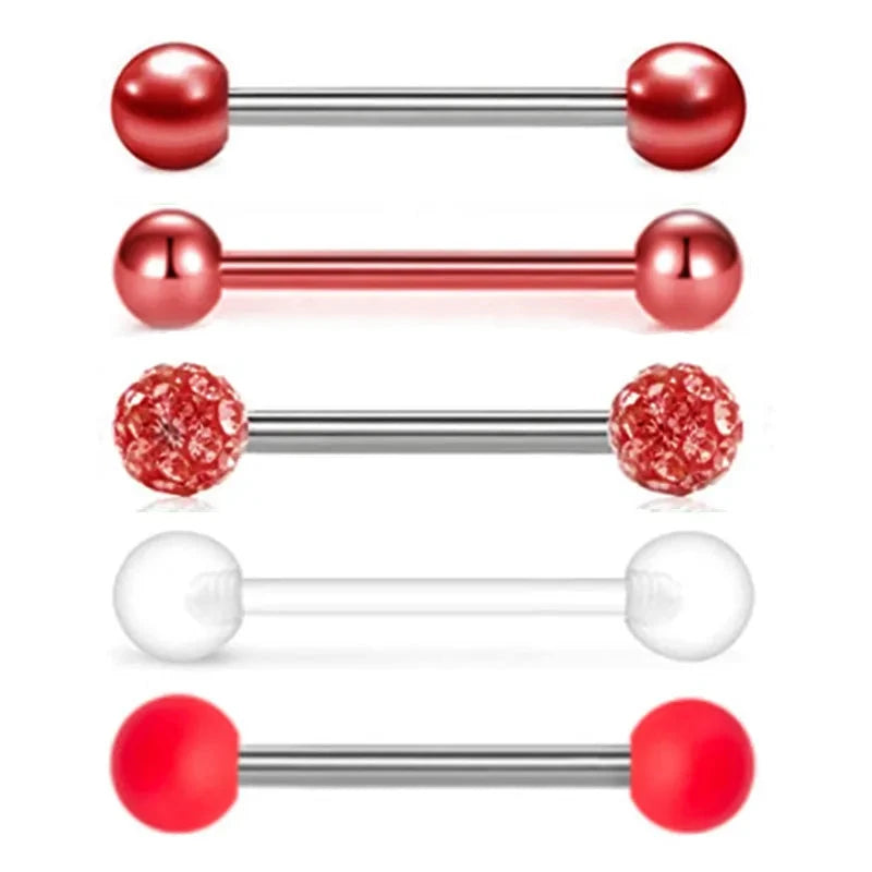 5PCS Acrylic Tongue Piercing Barbell Set Stainless Steel Glitter Tongue Rings Lot 14G Nipple Piercing Bar Bulk Piercing Langue Good Vibrations Adult Super Store